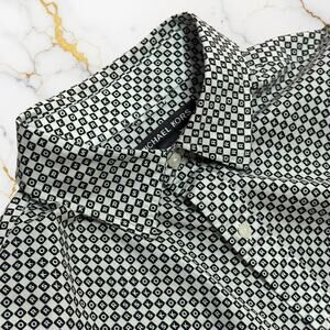 MICHAEL KORS COLLECTION Monogram Button Up Slim Shirt Wrinkle Resistant Black